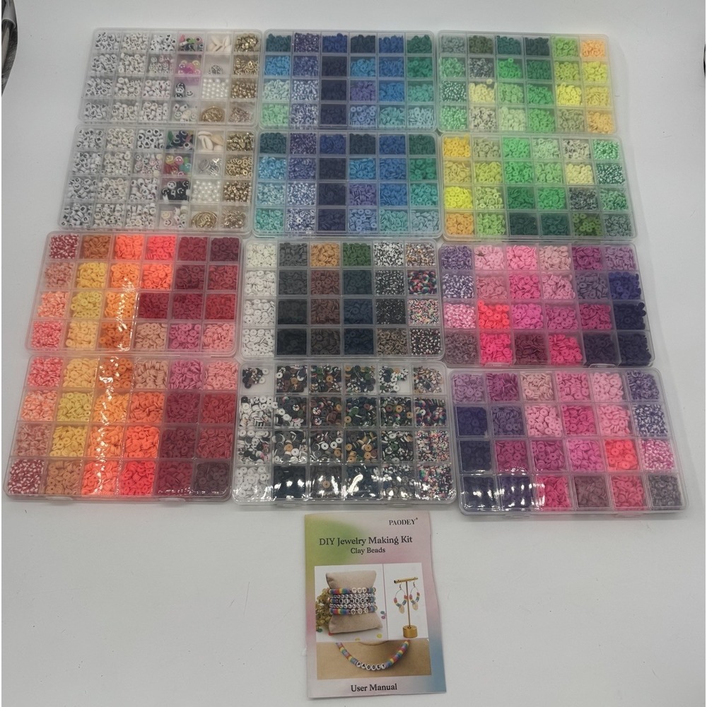Paodey DIY Clay Bead Jewelry Making Kit 12 Case Set Letter Bracelet Charms 1000+